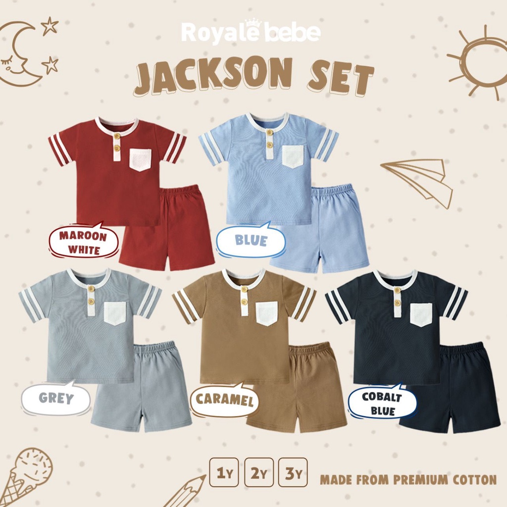 ROYALE BEBE JACKSON SET SETELAN ANAK BAJU PENDEK CELANA PENDEK SETELAN ANAK 1 - 3 TAHUN