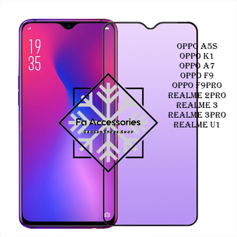 Tempered Glass Bluray Anti Blue Light Full 10D OPPO A5S F9 F9PRO REALME 2PRO 2  3 3PRO  U1 K1 A7 pro