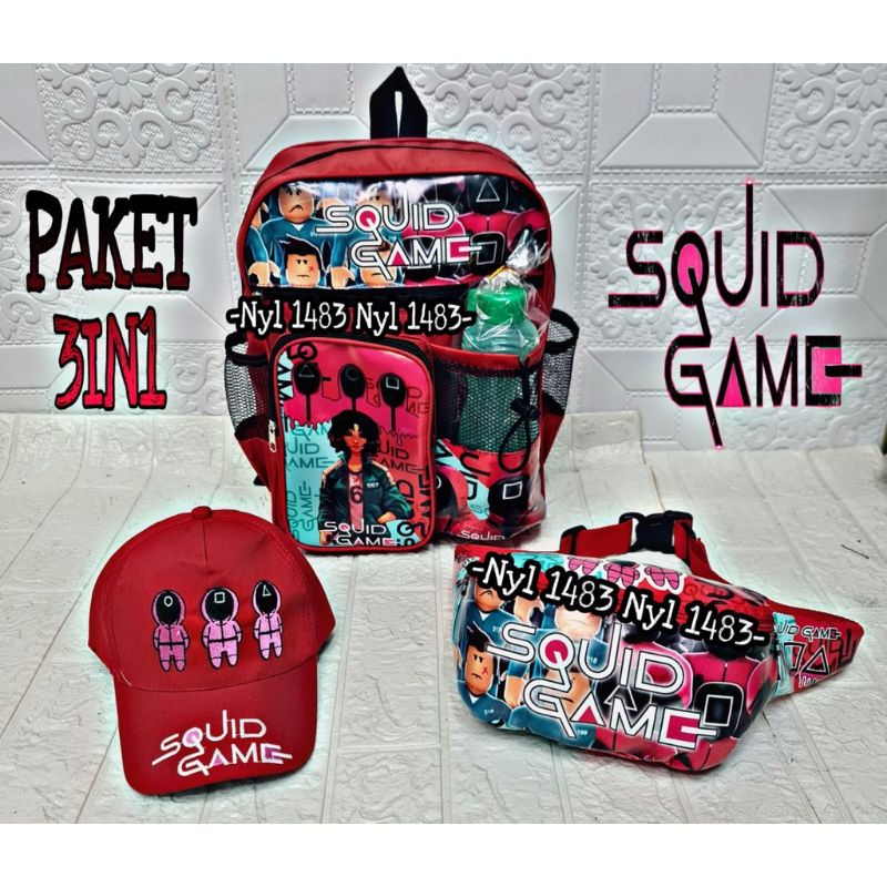 SQUID GAME VIRAL/Tas ransel sekolah terbaru/topi/WAISTBAG