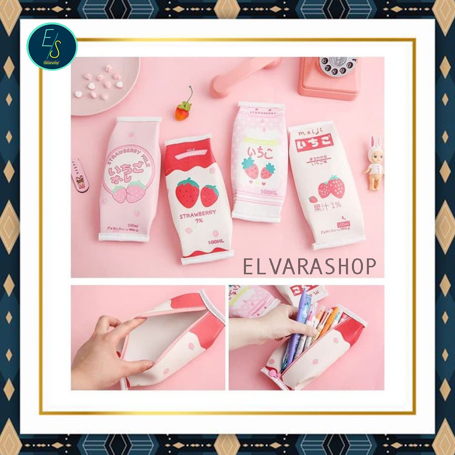 

elvarashop-Tempat Pensil Strawberry Milk Korea/ Tempat Pensil Korea/Tempat Pensil Anak ST71