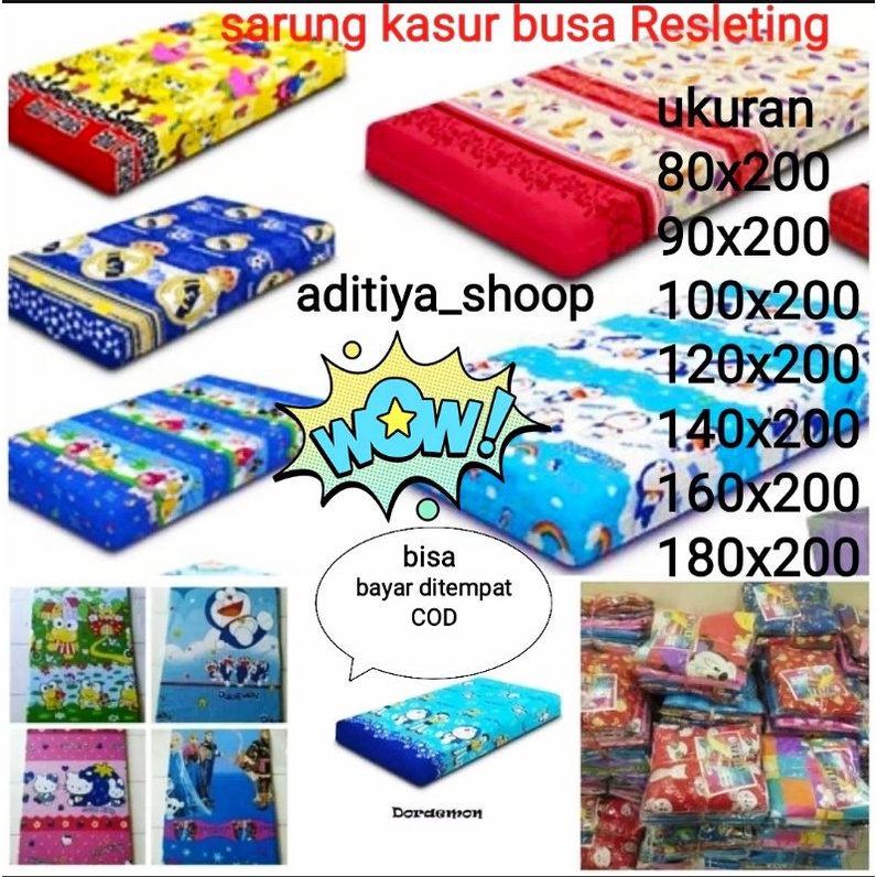 Sarung Kasur Busa Resleting Bahan Disperse Seprei Halus Adem tdk Luntur Ukuran 80x200 90x200 100x200