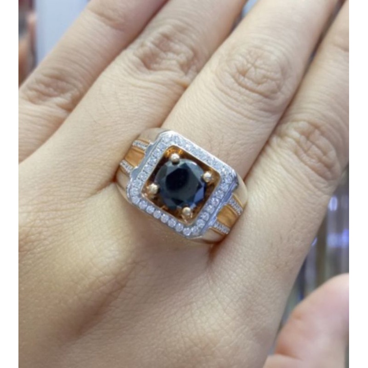 cincin berlian hitam/berlian eropa pria perak free memo lab