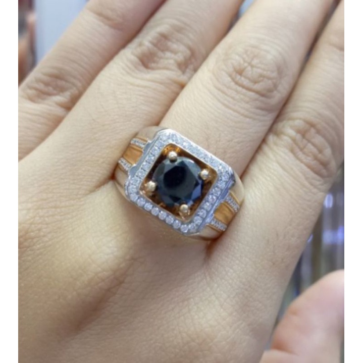 Cincin Berlian Hitam Pria Perak Mewah