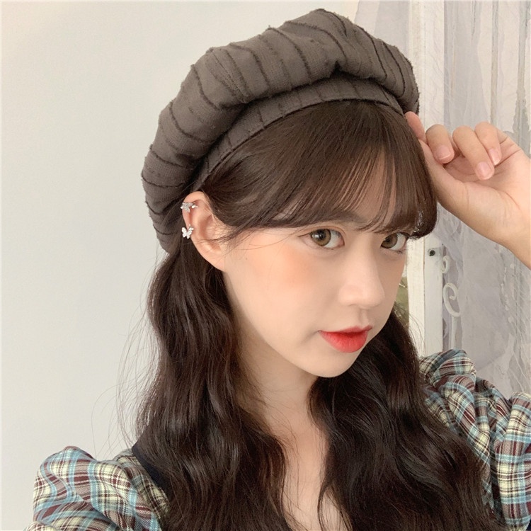 TBLI topi beret aksen line kain high quality baret hat painter import korea jepang