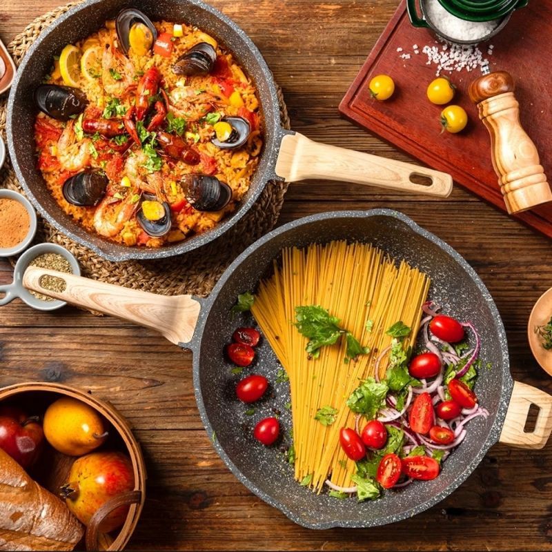 Carote Essential Woody Deep Frypan 24cm with Lid Cookware Anti Lengket