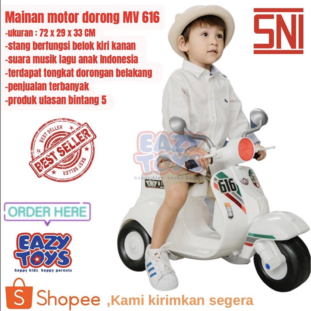 Sepeda Anak Roda 3 Tricycle Mini Vespa MV 616 Mainan Motor Anak Ride On