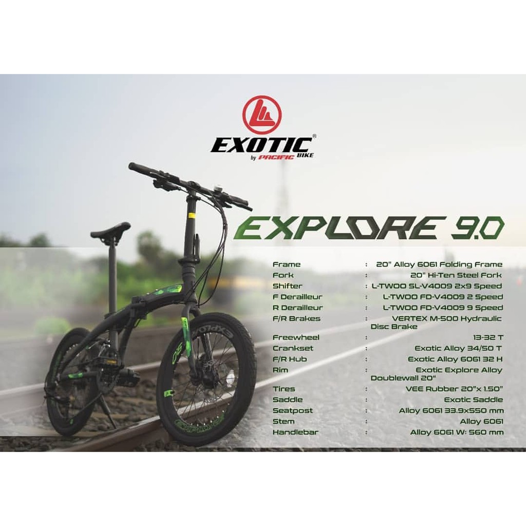 Sepeda Lipat 20 inch Exotic Explore 9.0 Hydrolic 2x9speed