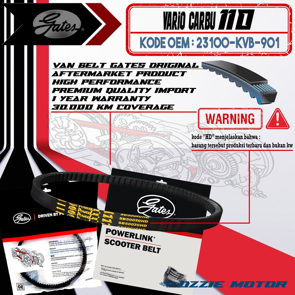 VAN BELT GATES VANBELT V BELT VBELT V-BELT GATES POWERLINK 23100-KVB-901 | SB60011HMI HONDA VARIO CARBU 110 VANBELT RACING 100% ORIGINAL