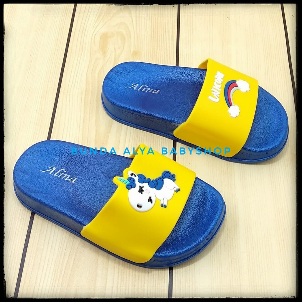 Sendal Anak Perempuan Usia 3 4 5 Tahun IMPORT NAVY Elastis - Sandal Anak Cewek Karet Unicorn Size 26 - 30