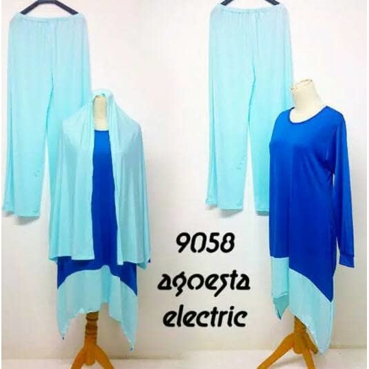 Baju muslim wanita /gamis/Agoesta set 3 in 1/hijab perempuan