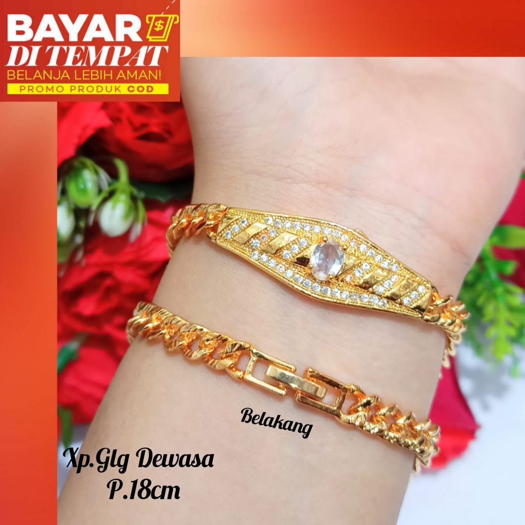 Gelang Wanita TITANIUM Plat Permata Satu Tidak Karat-2