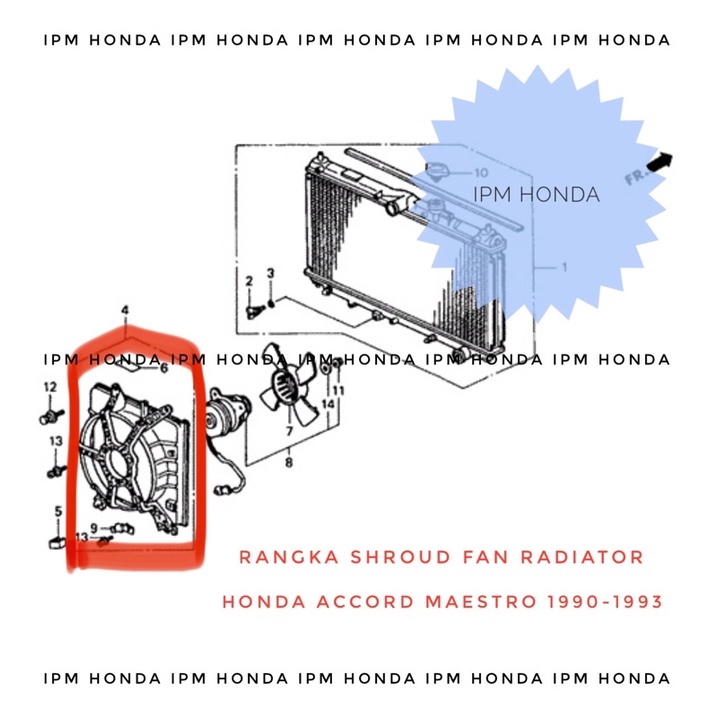 19015 PT1 Shroud Rangka Rumah Motor Fan Kipas Radiator Honda Accord Maestro 1990 1991 1992 1993