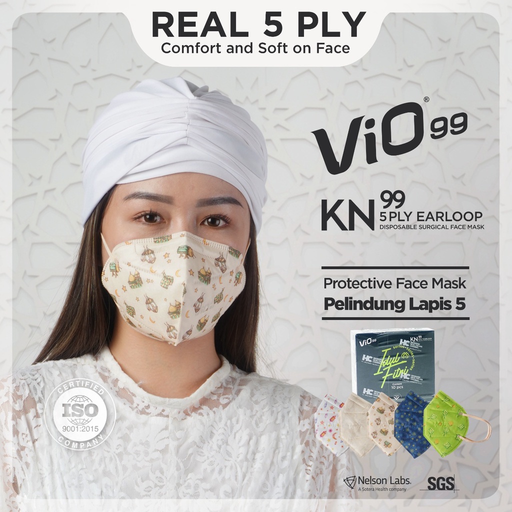 Vio KN99 Mask '10S 5Ply Earloop Idul Fitri masker Ramadhan edition mix motif warna real filtrasi 99%