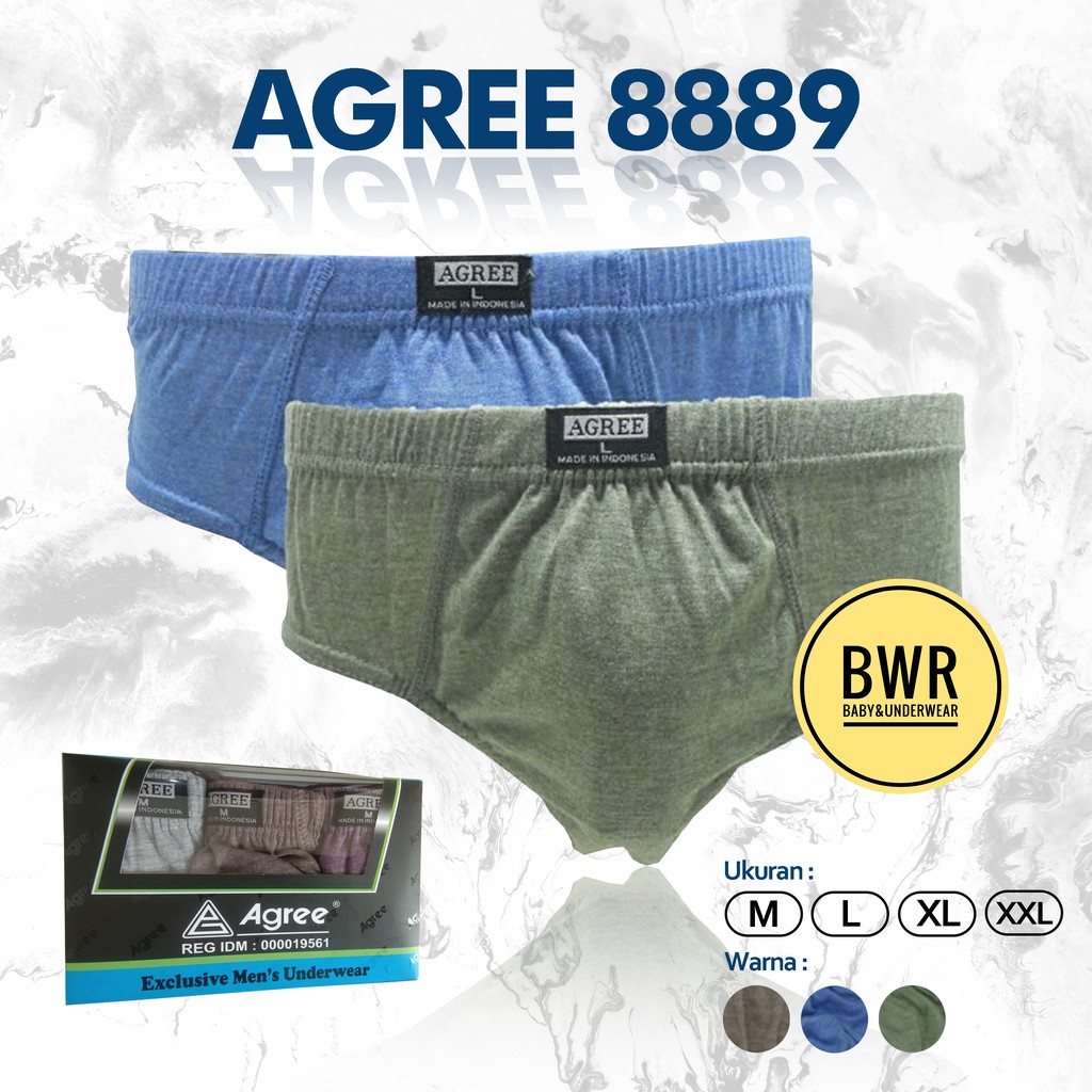 [ 3pc ] AGREE |   CD Agree 8889 BIRU | Celana Dalam Pria Maxi Karet Kerut - Bwr