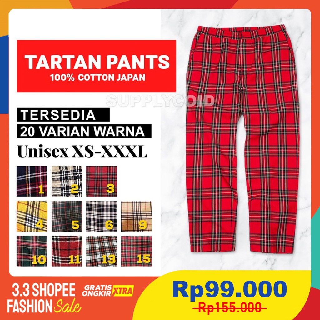  PROMO 12 12  Celana  tartan  wanita  pria kotak bahan 