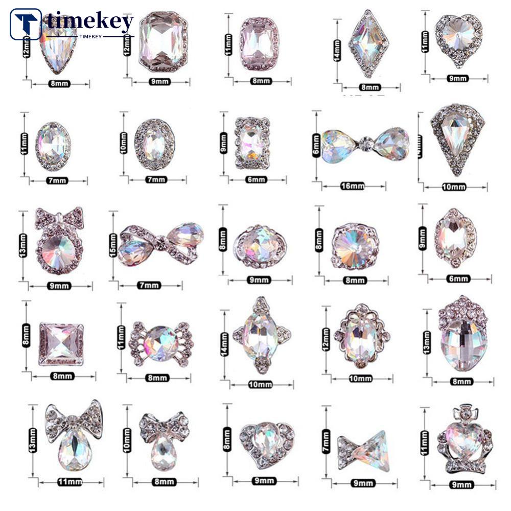 Timekey 60pcs / Set Hiasan Kuku 3D Bahan Alloy Hias Kristal / Berlian Imitasi Untuk Manicure DIY A1K7