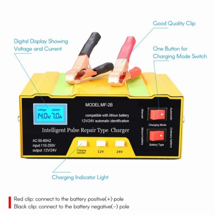 *COD* Charger Aki Mobil Lead Acid Smart Baterry charger 12v/24v 6-105AH