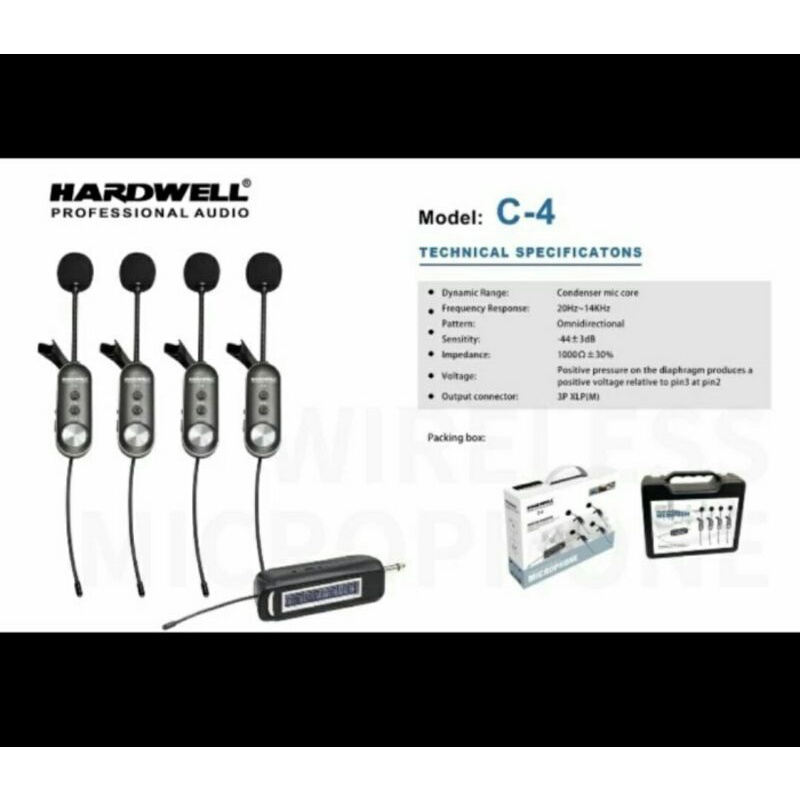 Mic Wireless Clip on/Jepit Hardwell C-4 Original + Koper Box -- 4buah Mic Clip on