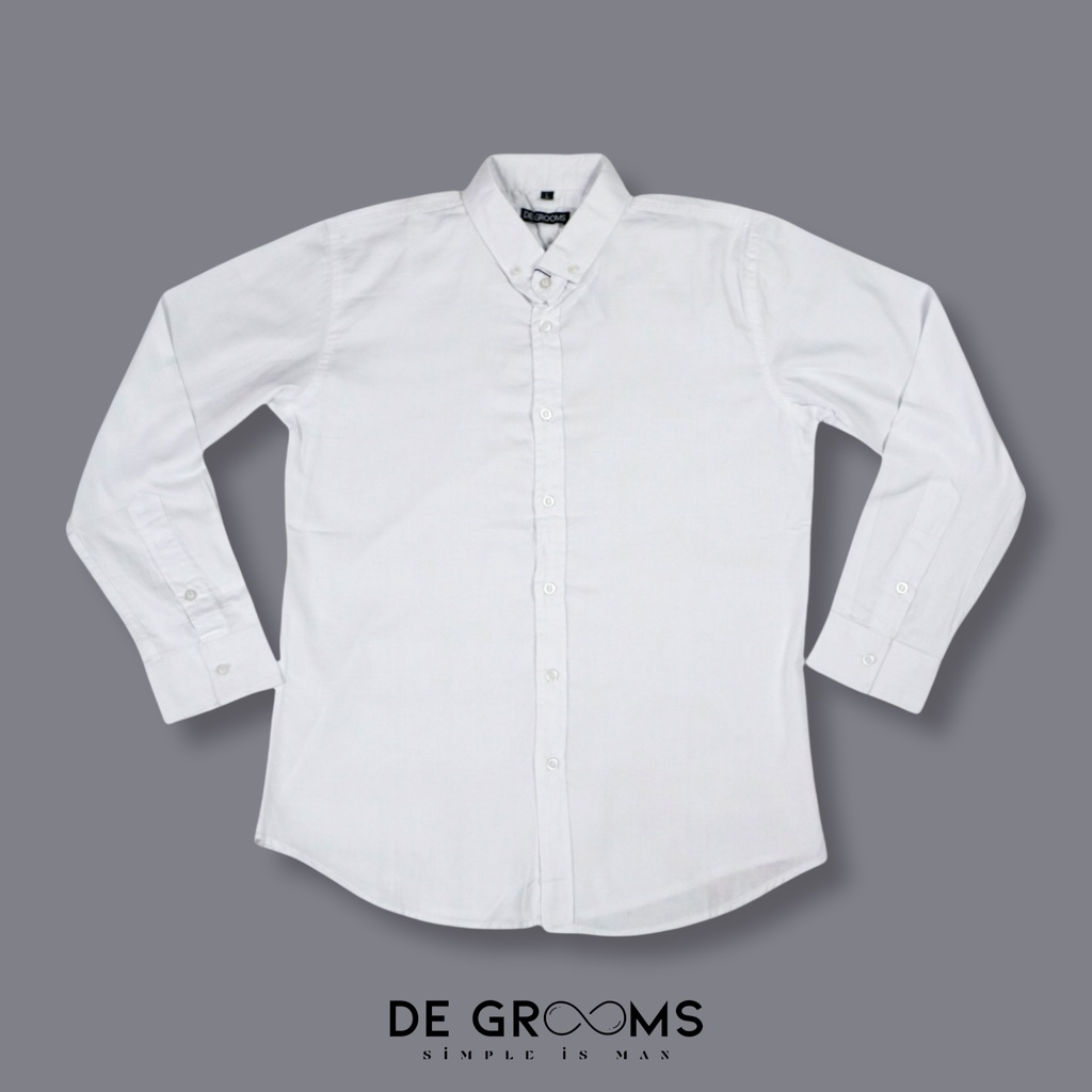 DE GROOMS - Bato Broken White Kemeja Polos Pria Putih Lengan Panjang/Long Sleeve Tanpa Kantong/Clean