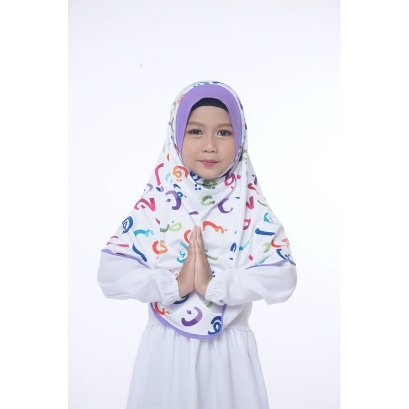 BERGO HIJAB INSTANT MOTIF HIJAIYAH ,KERUDUNG ANAK LUCU KARAKTER , JILBAB ANAK LUCU