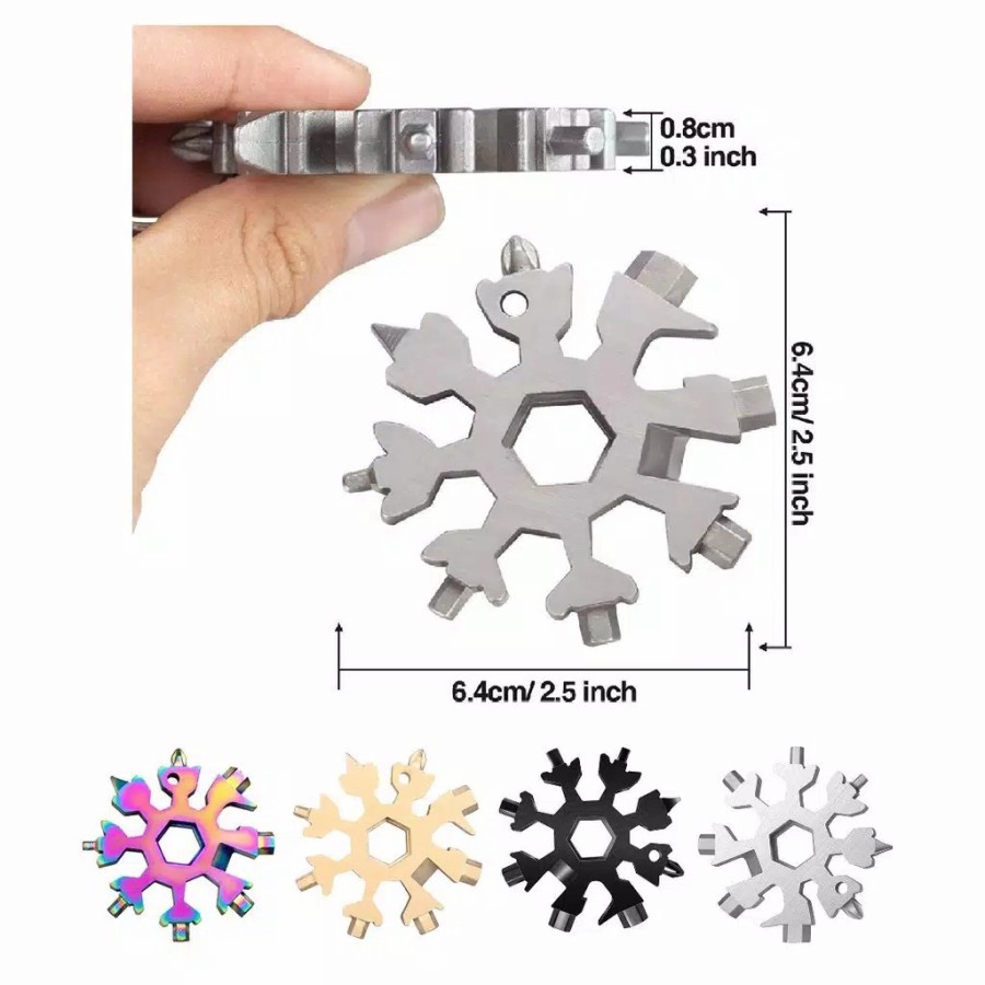 Gantungan Kunci Salju 18 in 1 Snowflake Snowflakes Multifungsi - emas