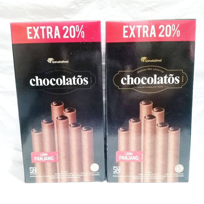 

Chocolatos Dark cream Wafer roll cokelat isi 24