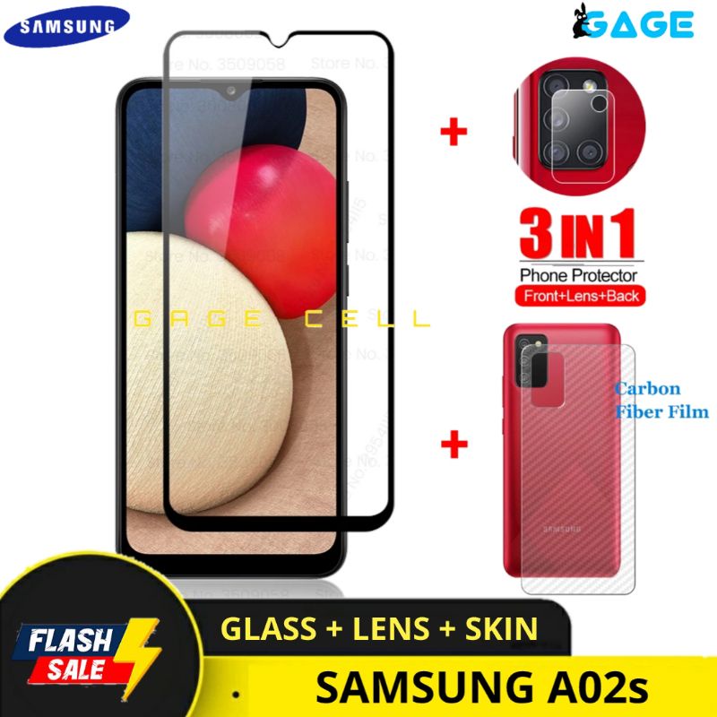 PROMO 3IN1 TEMPERED GLASS LAYAR KAMERA SKIN CARBON SAMSUNG GALAXY A02S TG ANTI GORES FULL SCREEN