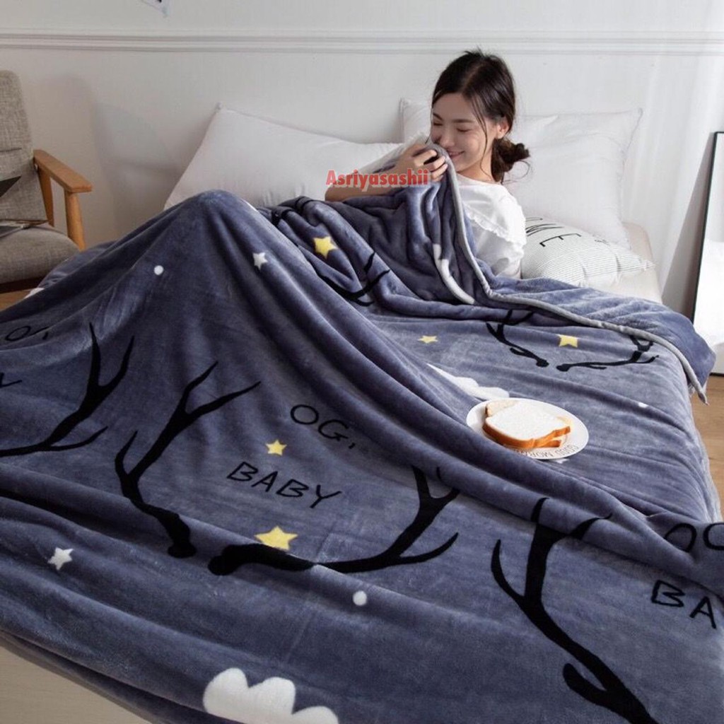 Selimut Dewasa Bulu Halus Ukuran KING 180x200 Motif Keren  LIST Super Tebal Asriyasashii Berkualitas