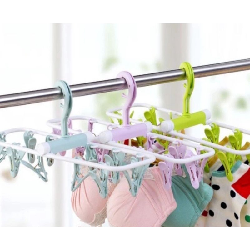 GANTUNGAN JEMURAN 12 JEPITAN SENDOK HANDUK BH CD HANGER