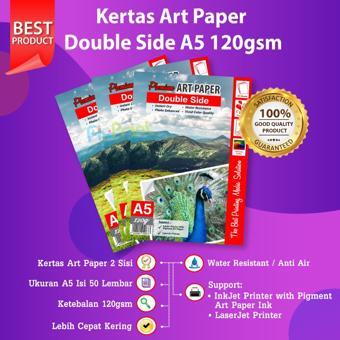 50 Sheets Kertas Photo Art Paper A4 120gsm 120 gsm Print Double Side