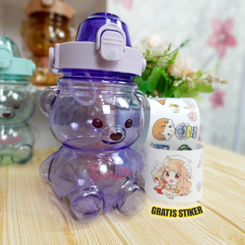 DISKON  BOTOL  beruang anak botol lucu + stiker 2D / botol gemoy anak 600 Ml Botol Gradiasi MURAH