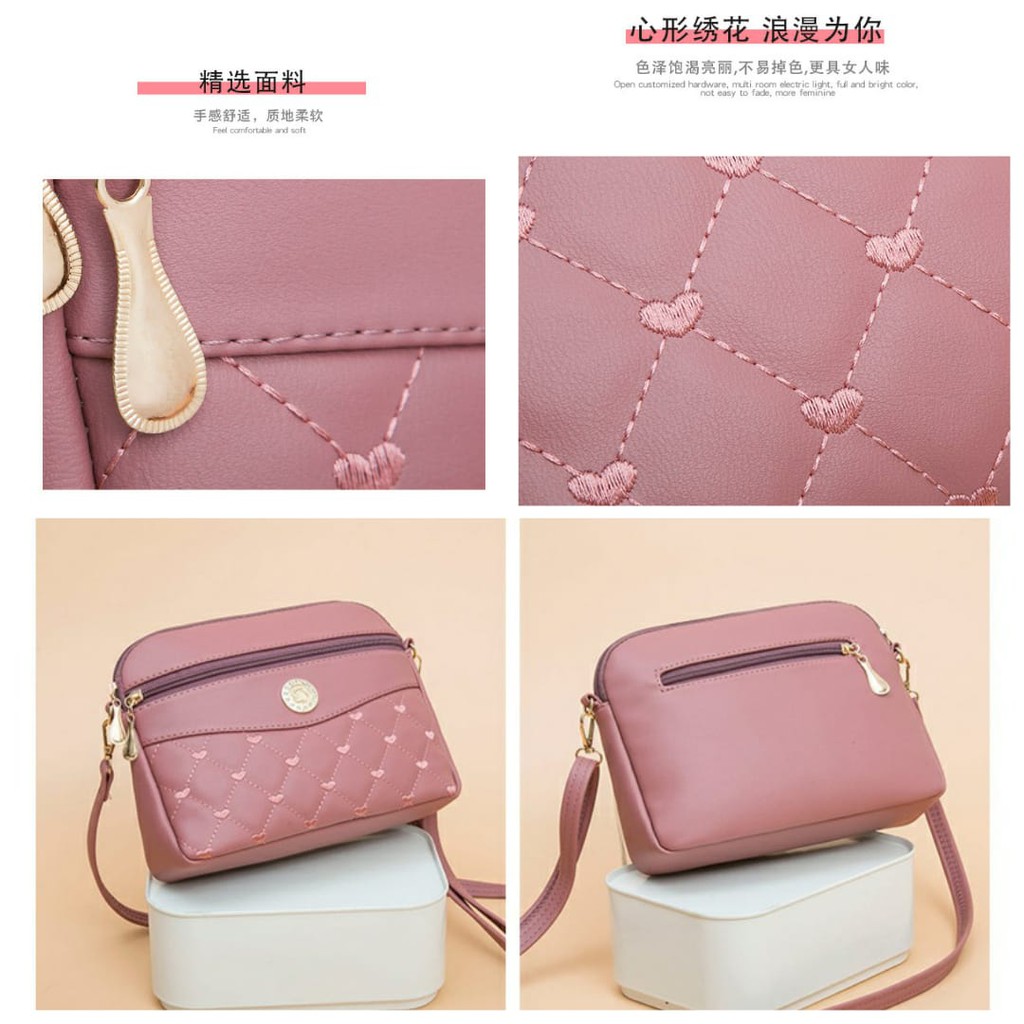 TAS SELEMPANG WANITA IMPORT KULIT PREMIUM PINK PIERA TA245P3 PESTA KOREA FASHION BATAM SLING BAG ORI