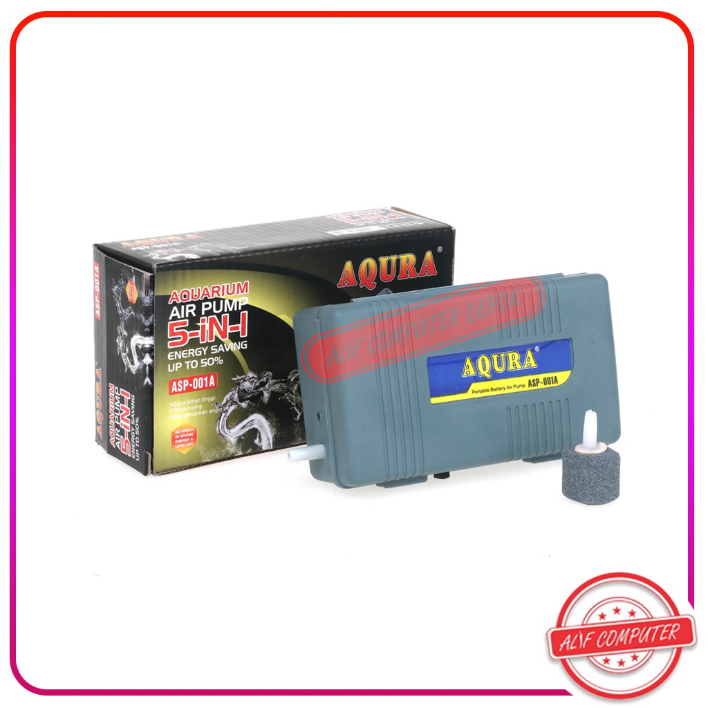 Mesin Aerator Pompa Gelembung Udara Aquarium DC Batre Baterai 1 Lubang Outlet AQURA ASP 001A