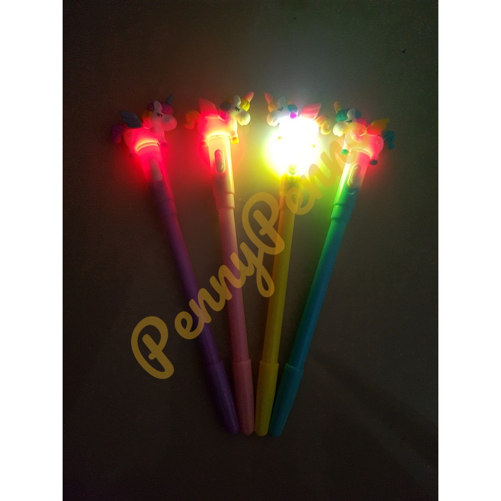 Pulpen Gel Model Unicorn Kuda pony Lampu Bisa Nyala Kelap  