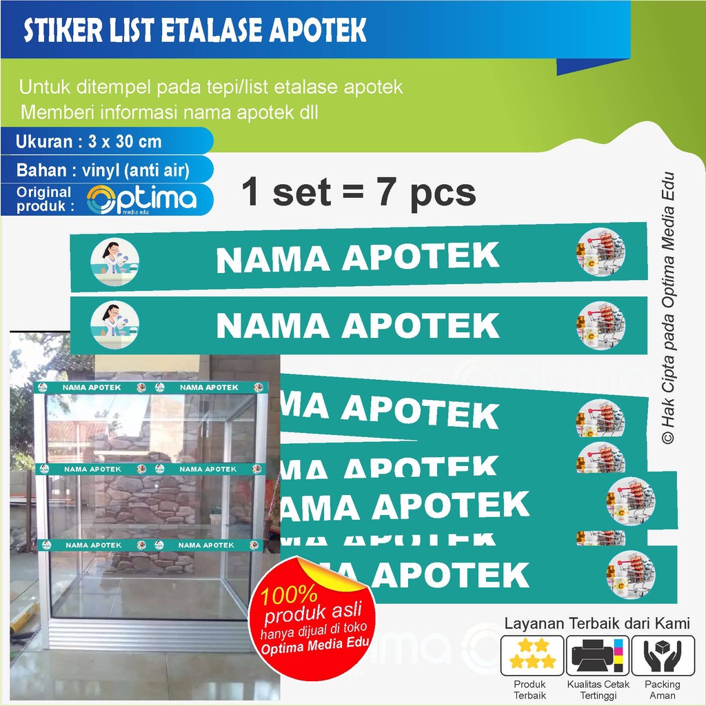 

STIKER LIST ETALASE APOTEK, 1 SET = 7 PCS, BISA REQUEST NAMA APOTEK