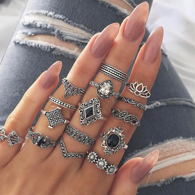 15Pcs Bohemian Punk Metal Geometry Ring Set/Fashion Wedding Party Jewelry Accessories/Hiphop Forefinger Buckle Twist Rings