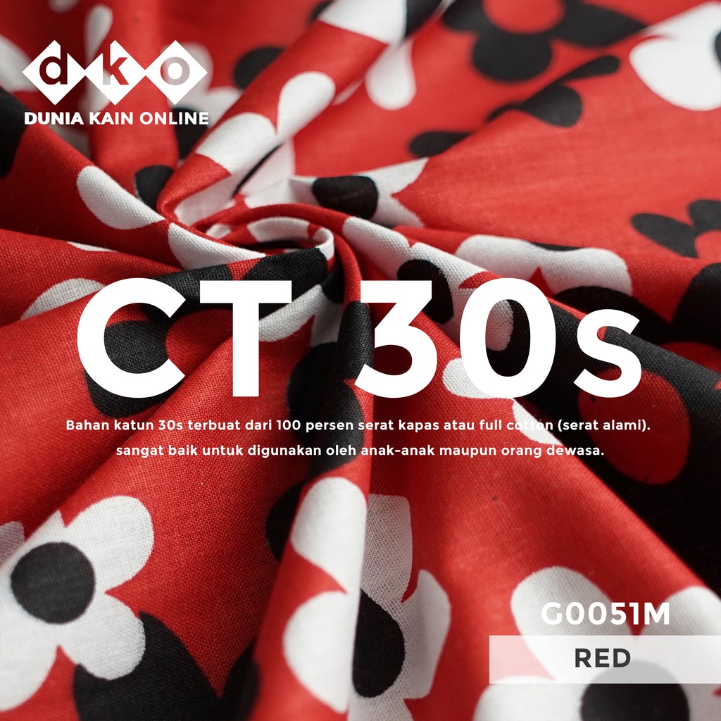 DKO Kain KATUN 30s Merah Motif Abstract Bunga