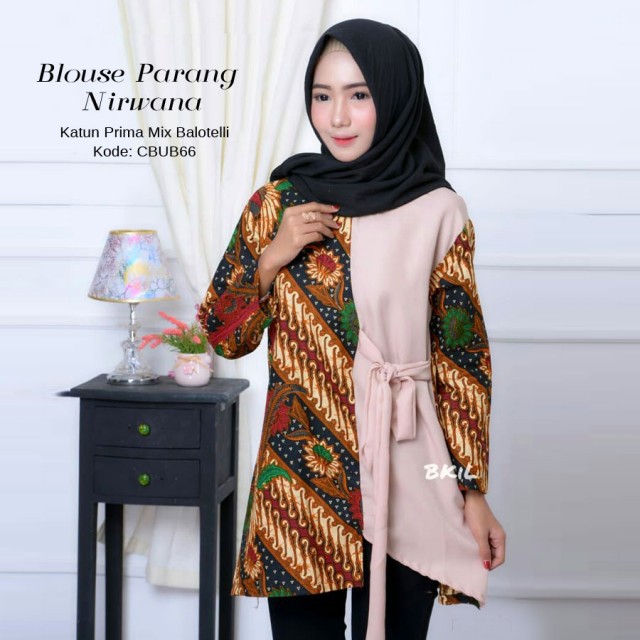  Blus  Batik  Kombinasi  Polos  Parang Nirwana Shopee Indonesia