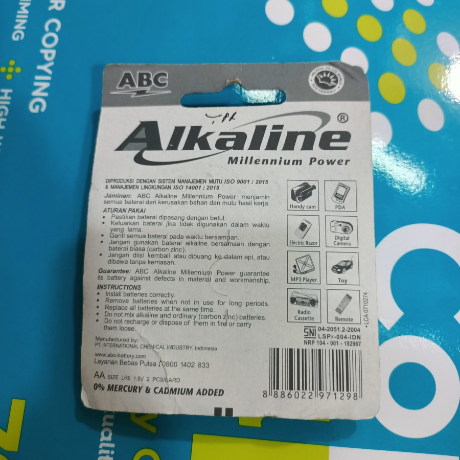 batre batterai ABC alkaline AA/A2 isi 6 pcs ORIGINAL murah berkualitas