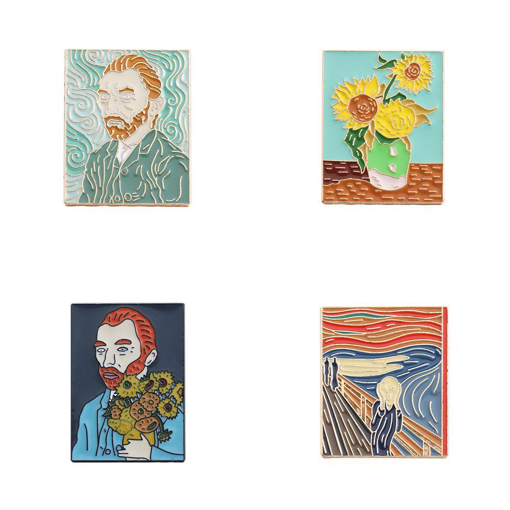 Bros Pin Enamel Desain Lukisan Bunga Matahari Van Gogh Untuk Aksesoris Kerah