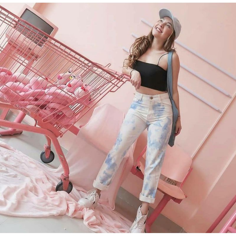tia jeans pants wanita/tie dye pants cewek/celana jeans wanita motif tie dye/celana jeans putih cewe