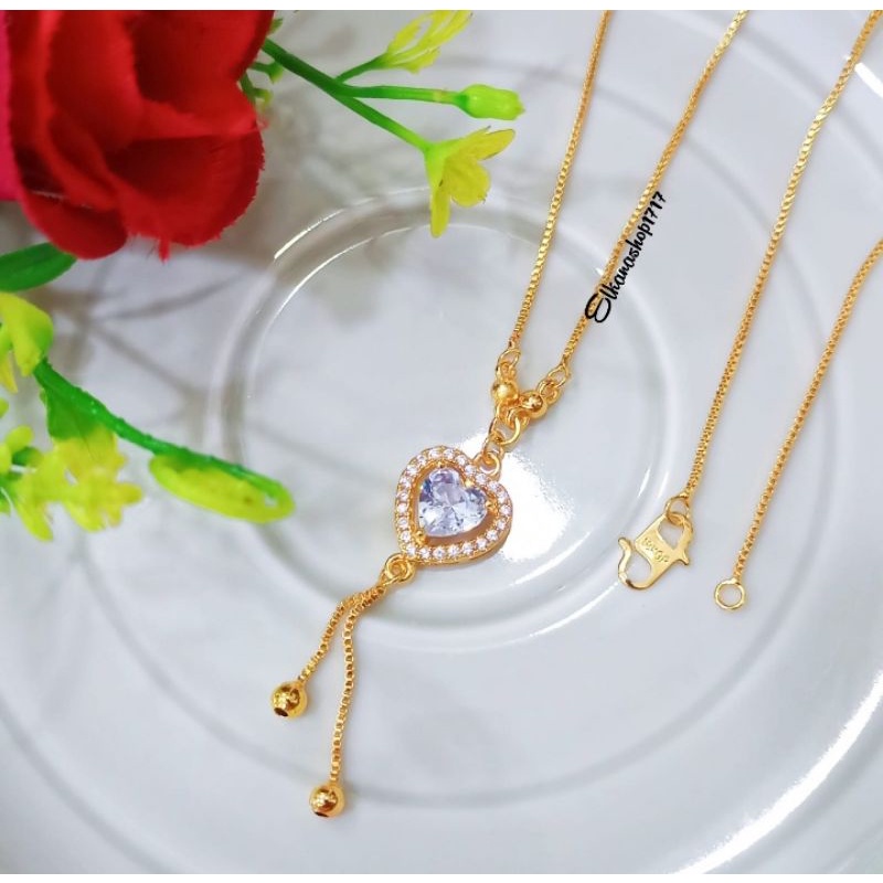 KALUNG LOVE PERMATA PUTIH ZIRCON  LAPIS EMAS18K MODIS ANTI LUNTUR ANTI KARAT