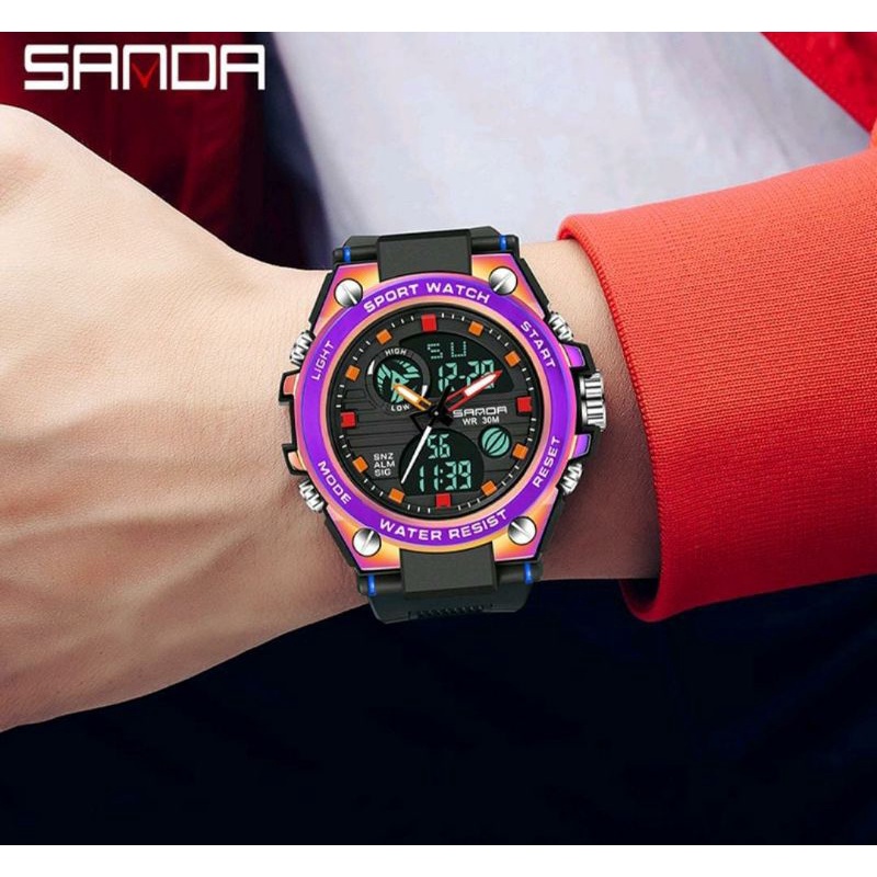 Jam Tangan Sanda Jam Tangan Kombinasi Warna Outdoor Jam Tangan Rantai Dualtime