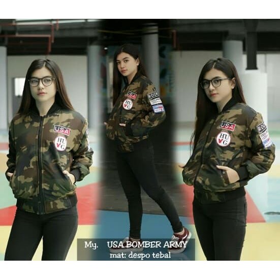 NR jaket wanita usa bomber army bahan despo