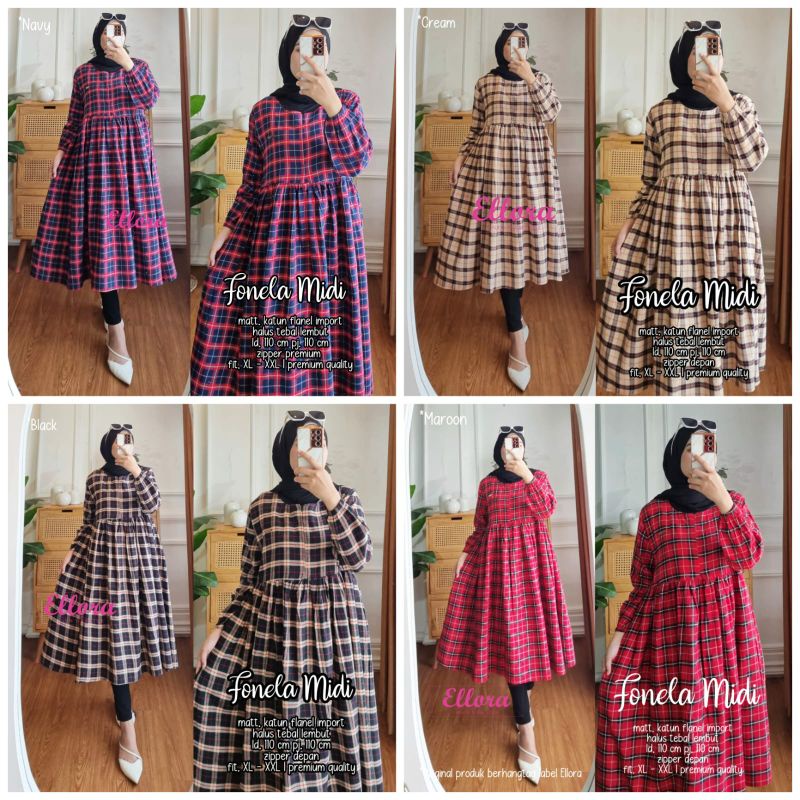Fenola Midi Dress wanita muslim terbaru/Gamis wanita muslim import kekinian by Ellora