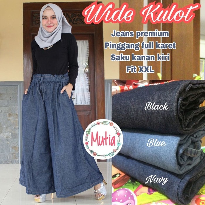 METRO wide kulot panjang  denim jeans wash jumbo premium murah original