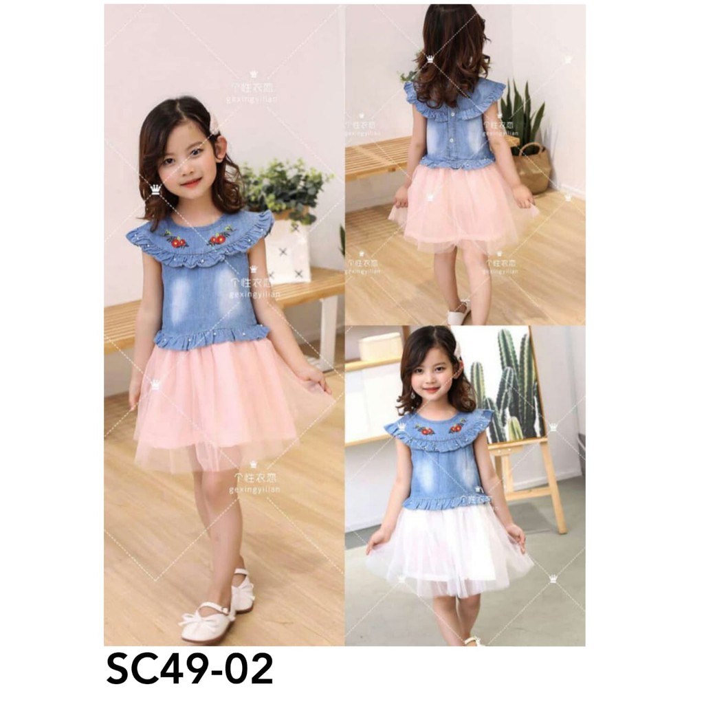 DRESS FASHION ANAK DENIM MIX TUTU DRESS SC4901