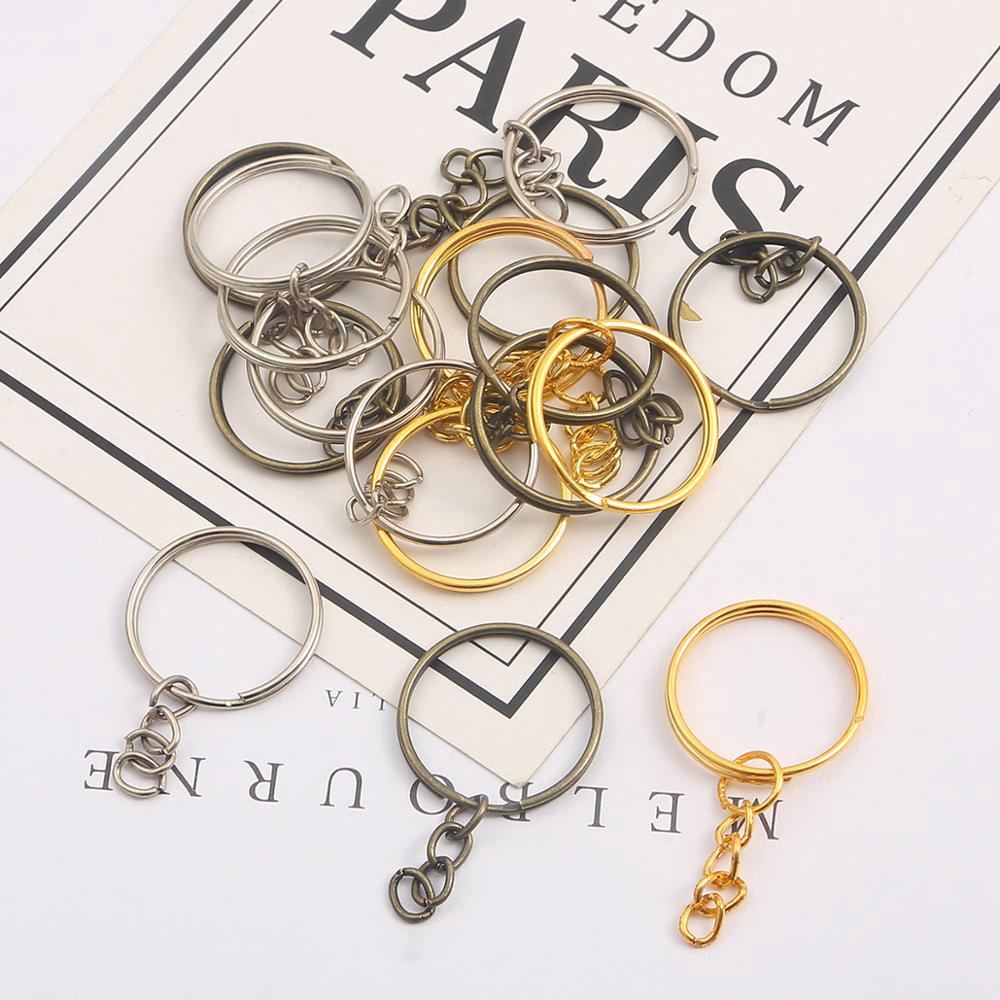 New 10pcs Key Chain Key Ring keychain Brass Rhodium Gold 20mm Long Round Split Keyrings Keychain Jewelry Making Wholesale DIY