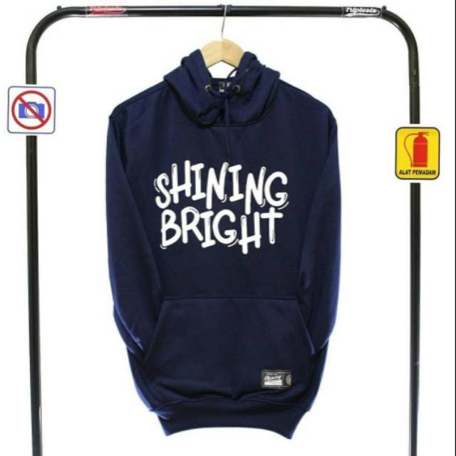 Hoodie warna Navy logo original CONVERSE dan SHINING BRIGHT cowok cewek