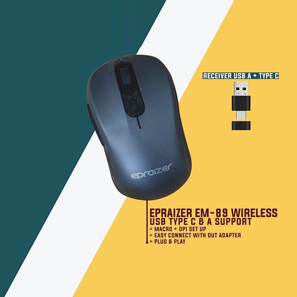 MOUSE WIRELESS EPRAIZER EM-89 USB TYPE C AND A - MAC SUPPORT